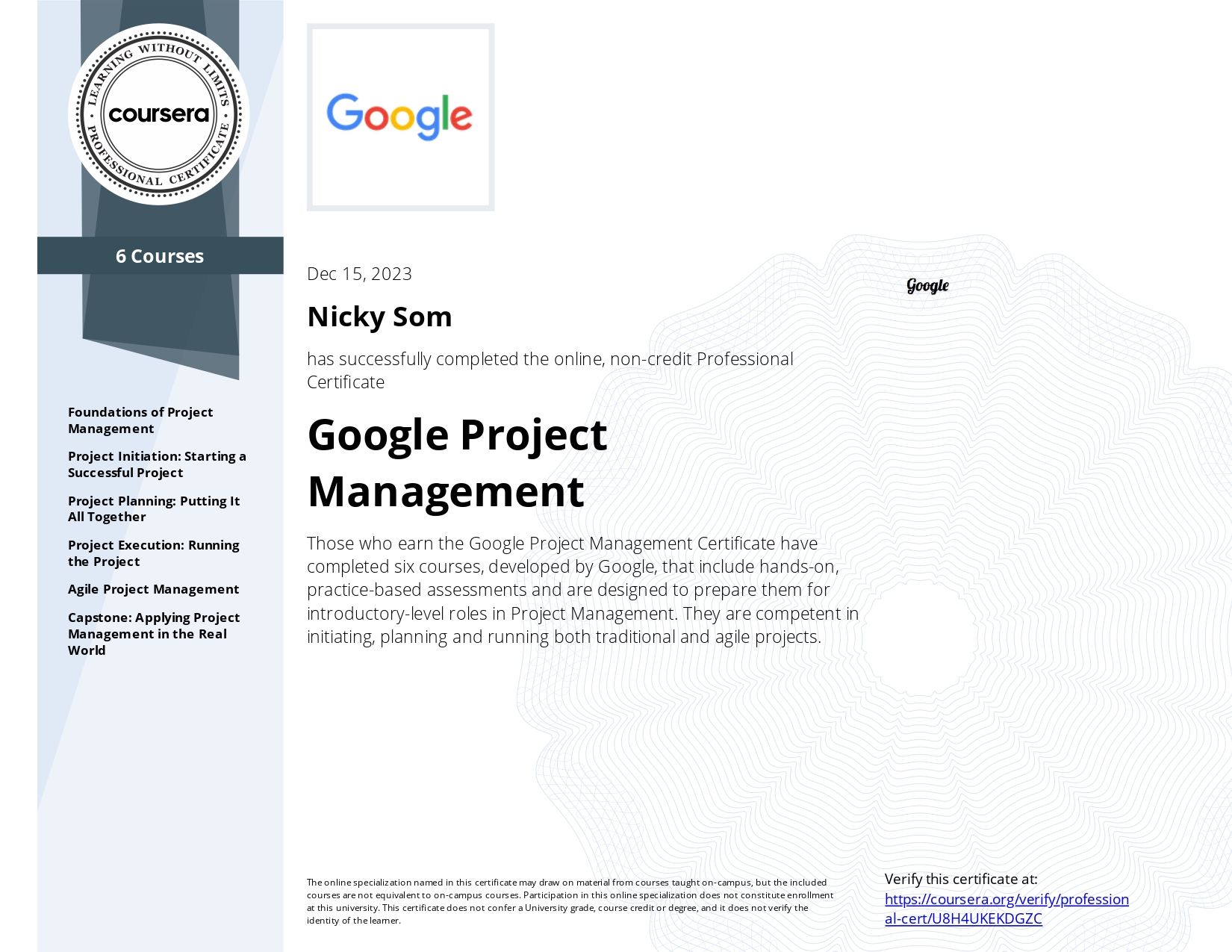 Google Project Management Cert